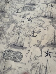 Brother Sister Studio Cotton Fabric Schooner Nautical Ocean Map Anchor Old World