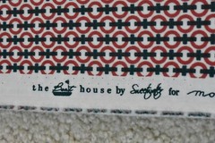 By 1/2 Yd, Red & Navy Print on Off-White, Moda, Sweetwater, “Boat House”, V402