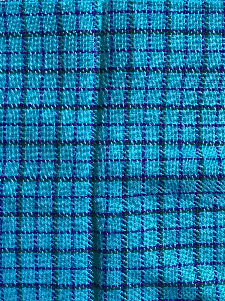 Vintage Teal Blue Checkered Plaid Woven Upholstery or Pillow Fabric 36” X 60”