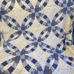 Cheater Quilt Fabric Wedding Ring 90s VTG 90×100 Duvet Blue & White NEW Sewing