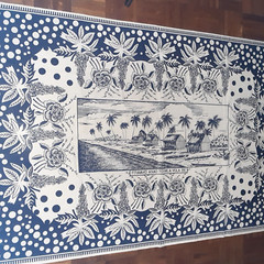 Fabric Panel Material Tropical Blue White Resort Floral Large 46 x 66 inches NEW