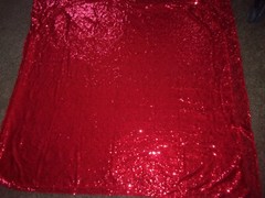 Sequin Mini / Small Disc Red fabric table cover Christmas 5 Ct 50″ x 50″ pieces