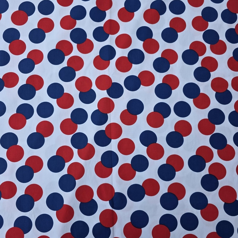 Vintage Retro Mid Century Modern Fabric Red Blue Polka Dot 45” Wide Atomic
