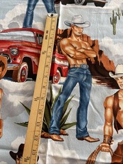 Alexander Henry Wranglers Shirtless Cowboy Fabric Sexy Country Truck Yd Blue