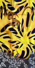 African Print, Satin Fabric- Black, Yellow “Swirl of Ibukun”, Yard or Wholesale