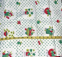 VTG `50`s Red & Green Fruit & Flower Bowl & Baskets Green Dots on White BTHY