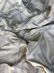 100% SILK TAFFETA EMBROIDERED DRAPERY HOME DECOR Taupe 2.5 Yd