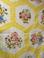 Vintage 1980s Strawberry Shortcake Fabric Spring Mills 2 Yards Honeycomb Yellow