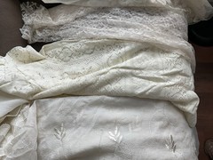Off White Satin Mesh/Net and Lace For Doll Cloths Crafts Slow Stitch Vintage