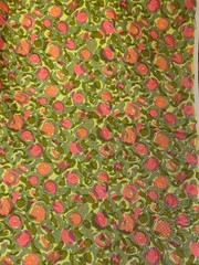 3 yards of vintage silk fabric in colorful green and pink/peach print