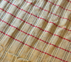 Vintage 53″x71″ Yellow Red Striped Knitted Fabric Rectangular Pre-owned
