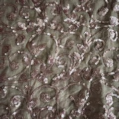 Vintage Silk Chiffon Payette Sequin Embroidery Fabric Shawl Raw Edge Blush Pink