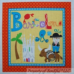 BonEful Fabric Cotton Quilt Block Barcelona Spain Spanish Baby Flag Word School