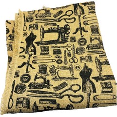 Sewing Theme Burlap Fabric Beige Black 1+ Yard x 48” Scissors Pins Mannequin