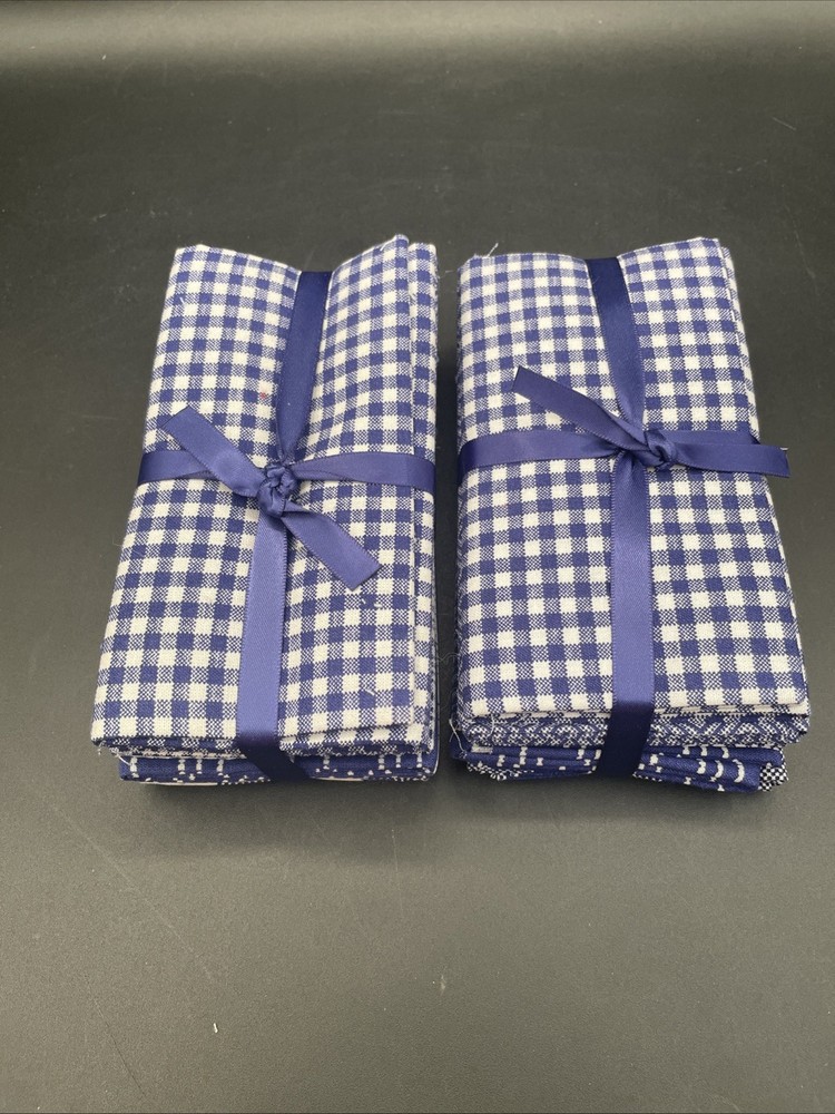 (2) Fat Quarter Bundles, Blue & White Woven, 5 pcs Each, 18″x21″ Cotton New