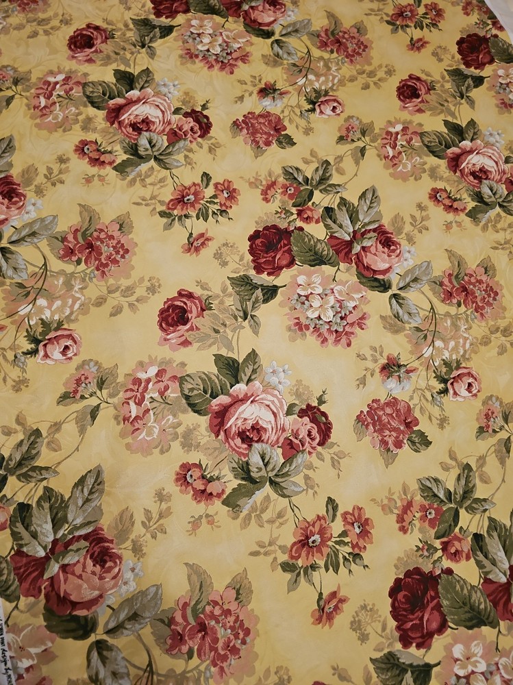 VTG 1997 Richloom Platinum Collection Fabric Floral Rose Screen Print 1 Yard