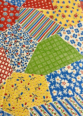 VTG 1970`s Feedsack Repro Patchwork Crazy Cheater Quilt Primary Colors 36″W BTFQ