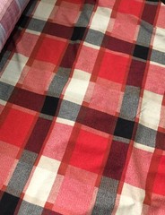 Beautiful black red gray beige combination soft Jersy plaid 60” wide.