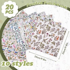 20 PCS 10×10 Inch 25×25 cm Polyester Quilting Fabric Squares Floral Printed
