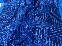 ROYAL BLUE GEOMETRIC DESIGN WITH SEQUIN ON A 4 WAY STRETCH MESH-
