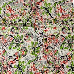 Vintage 40s 50s Novelty Print Fabric Tropical Island Palm Tree Tiki 31×28