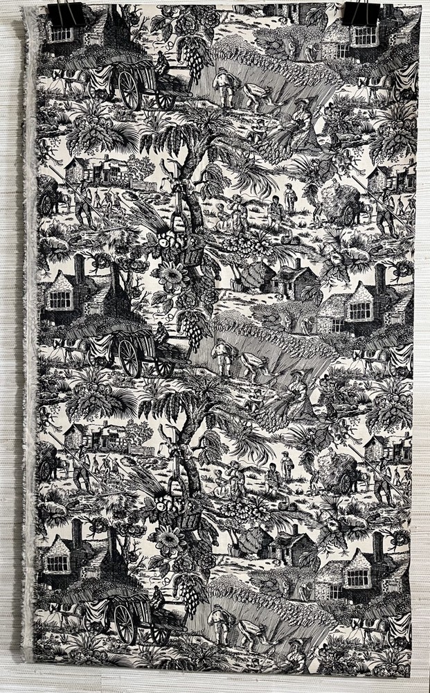 Toile Fabric Cotton Vintage Black Beige 2 Yds + 25″ (97″) x 44″(W) Farm Theme