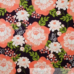 BonEful Fabric FQ Cotton Quilt VTG Brown Orange Peach Flower Butterfly Leaf Dot