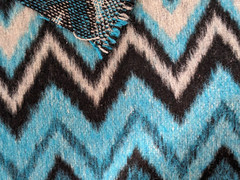 BTY x 60″ Fuzzy Textured Non-Stretch CHEVRON Wool Blend Turq/Grey/Black Fabric