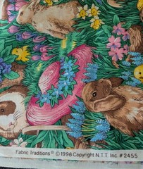 VTG Fabric Traditions Fabric Bunny Chics Hat Floral Garden 71×44 90’s