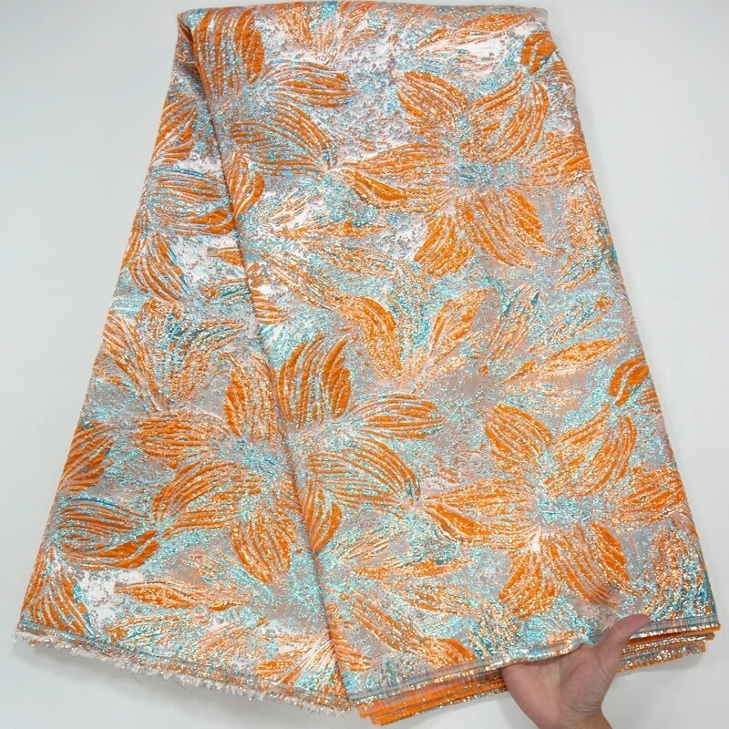 Brocade Fabric Light Green Jacquard fabric Floral brocade Orange Jacquard 5yards