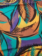 Vtg Burlington Studios Tropical Jungle Printed Fabric Teal Brown Purple 60″x72″