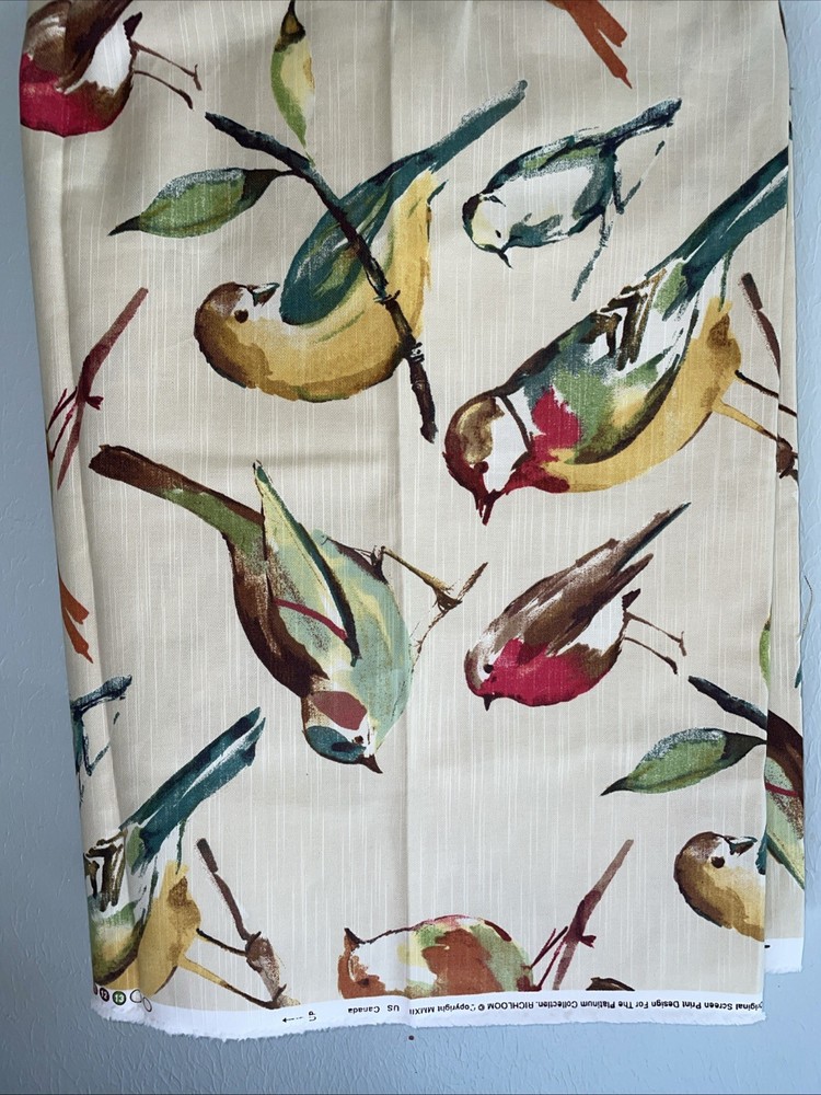 Richloom Bird Fabric 54” X 70” Drapery Upholstery Linen Look Ivory Thick Heavy