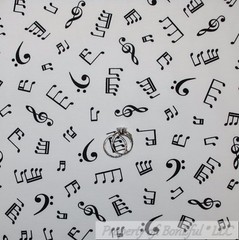 BonEful Fabric FQ Cotton Quilt VTG White Black Music Note Treble Bass Clef Piano