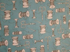THREAD SCISSORS SEWING ITEMS YELLOW COTTON FABRIC FQ