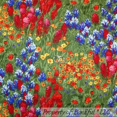 BonEful FABRIC FQ Cotton Quilt VTG Green Grass Wild Flower Blue Red Country Farm