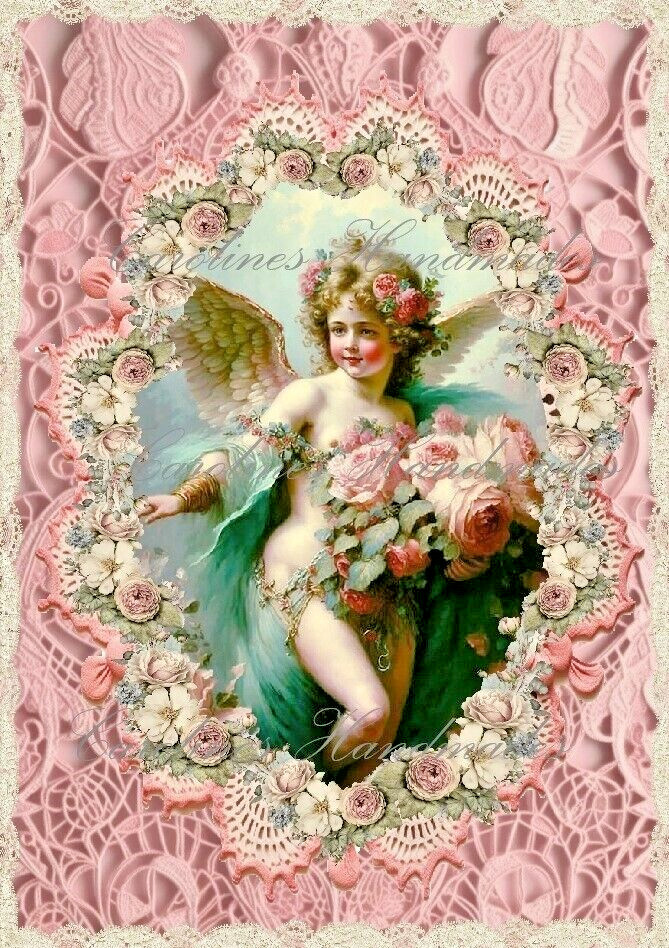 Victorian Angel & Roses A Cotton Fabric Quilt Block Multi-size