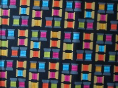 THREAD SPOOLS OF THREAD BRIGHT COLORS BLACK COTTON FABRIC FQ