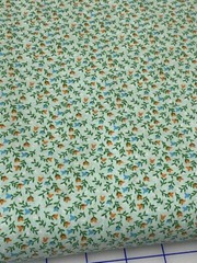 Country Calico Soft Mint w small Coral & Blue flowers cotton Fabric per yard