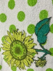 Vintage Mod Flower Power Terry Cloth Fabric Tablecloth Sunflower Polka Dot Retro