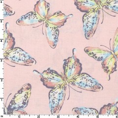 Fabric Butterflies Pastels on Pink Cotton 1/4 Yard