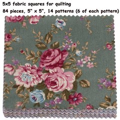 84Pcs 5×5 Fabric Squares for Quilting, Charm Packs for Quilting 5 inch, Flora…