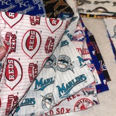 Baseball MLB Fabric (25+) Pc 12×12” (15) pc 33”x12” quilt curtains blanket