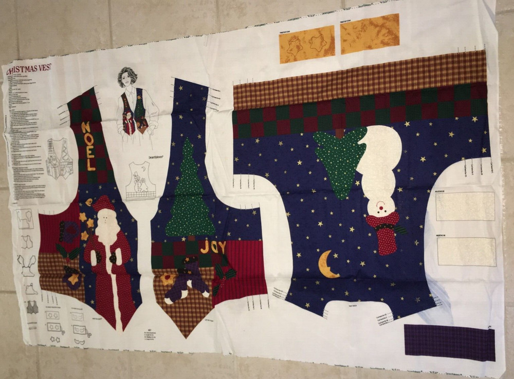 WOMENS DREAMSPINNERS Holiday Vest fabric SANTA SNOWMAN Christmas PANEL ONE SIZE