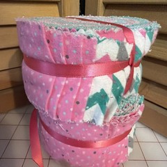 Two Cotto Flannel Pink And Light Green Jelly Rolls 2.5 X 42” 20 Strip Rolls