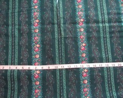 1 1/2 yd 100% Cotton Green with Stripes of Florals, Slightly Stiff by Spring Ind
