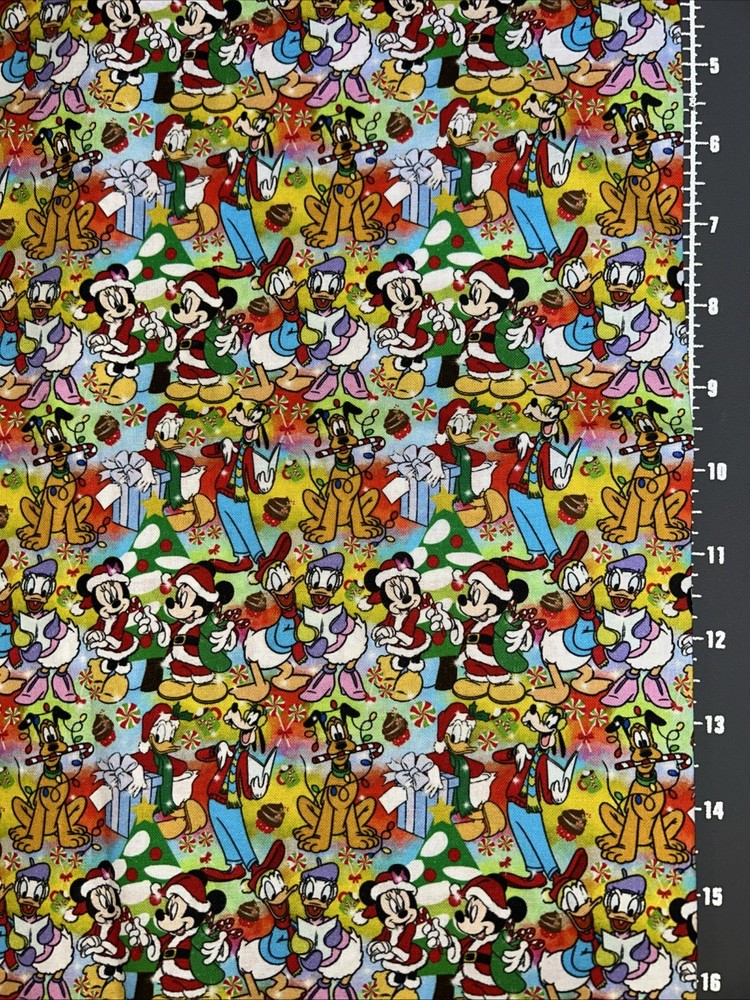 Disney Characters Christmas Custom Cotton Fabric FQ 18” By 28” New