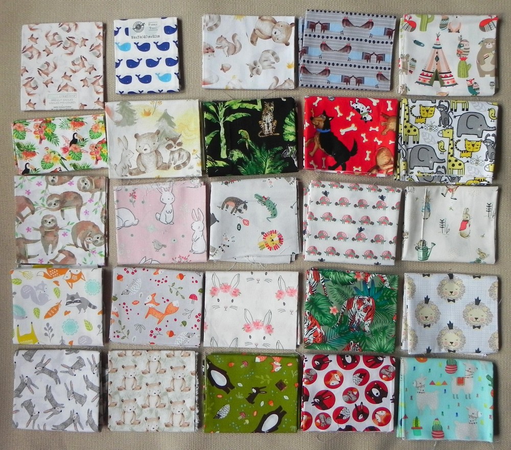 25 Fat Quarters, Assorted Animal Patterns, Multicolor 18″x21″ Cotton Fabric