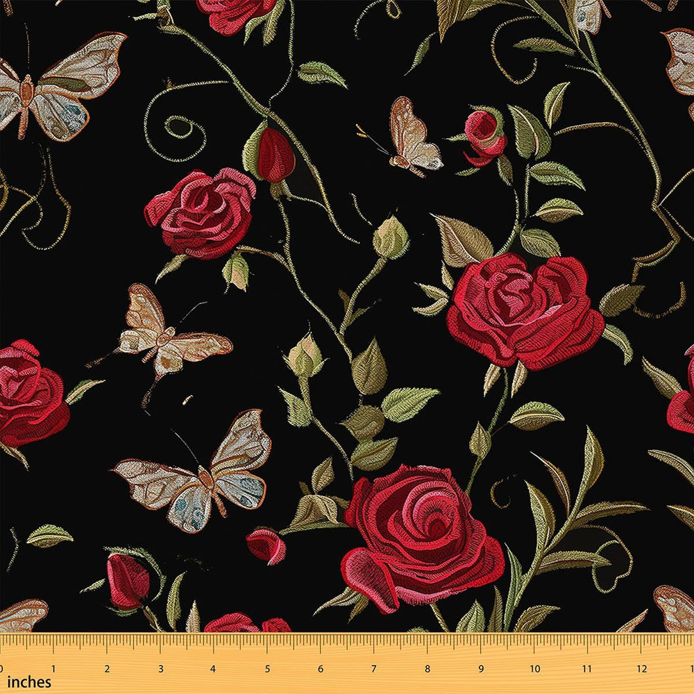 Red Rose Outdoor Fabric by the Yard,White Daisy Flower Plant Fabric by the Yard