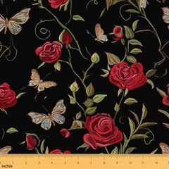 Red Rose Outdoor Fabric by the Yard,White Daisy Flower Plant Fabric by the Yard