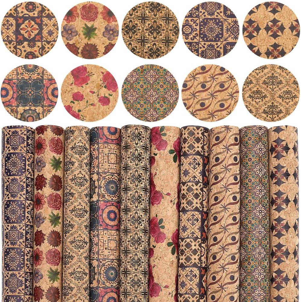 10 Styles 13 x 8 Inch Colored Cork PU Leather Sheets Thin Soft Fabric Natural…